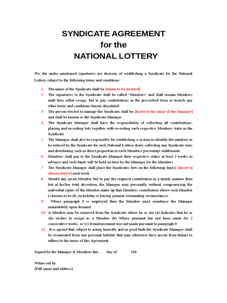 Lottery Syndicate Agreement Form – 6 Free Templates In Pdf With Regard To Lottery Syndicate Agreement Template Word