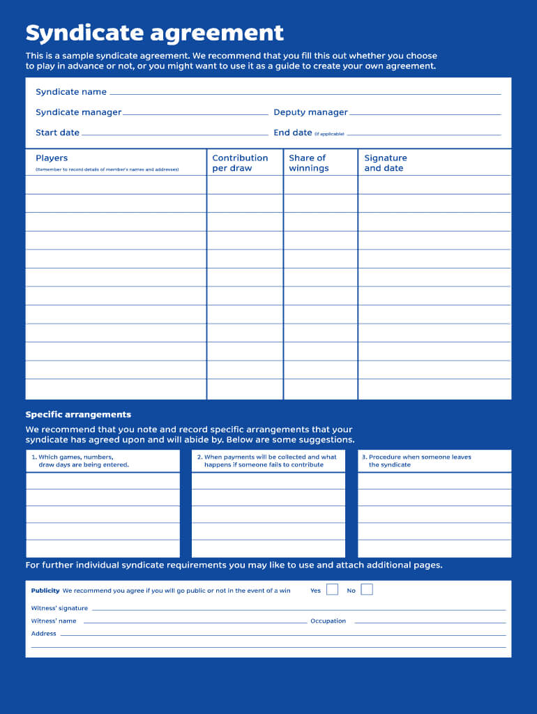 Lottery Syndicate Form - Fill Online, Printable, Fillable In Lottery Syndicate Agreement Template Word