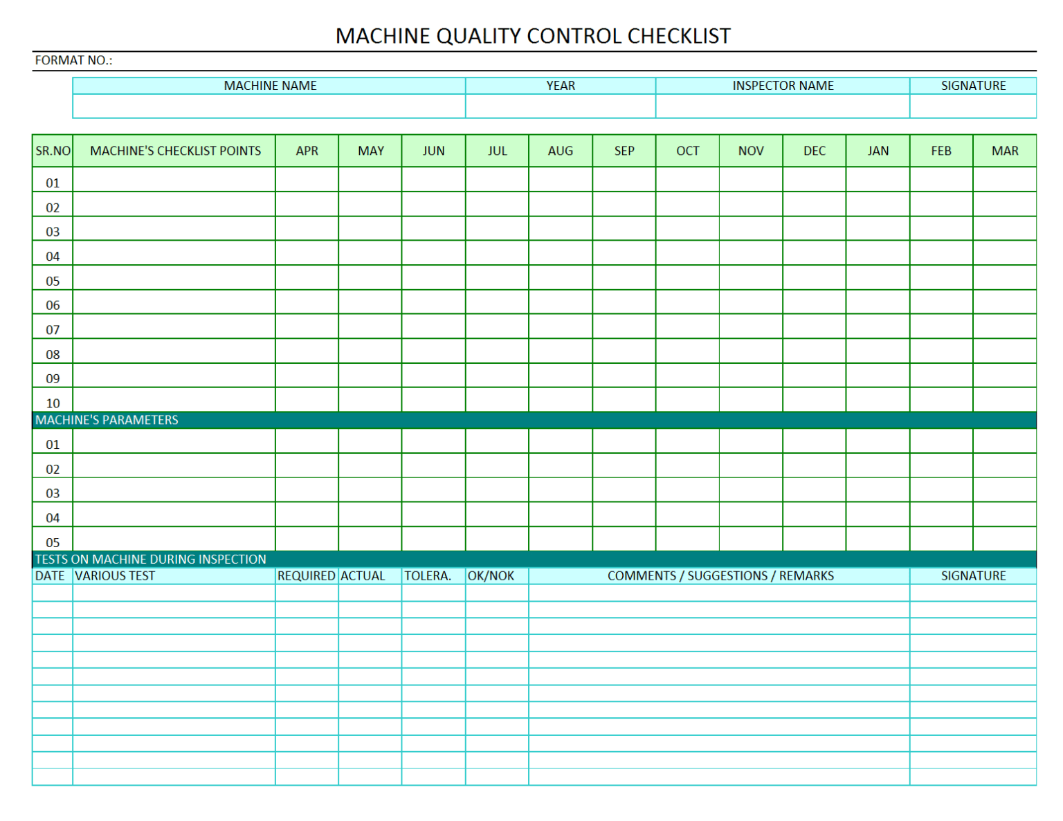 Machine Quality Control Checklist Quality Audit Of Machine Within 