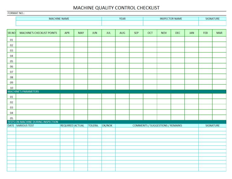 Machine Quality Control Checklist – Quality Audit Of Machine Within ...