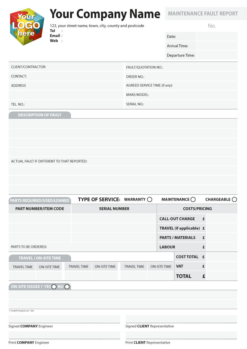 Maintenance Report Form Xls Sample Format Daily Machine Mis For Fault Report Template Word