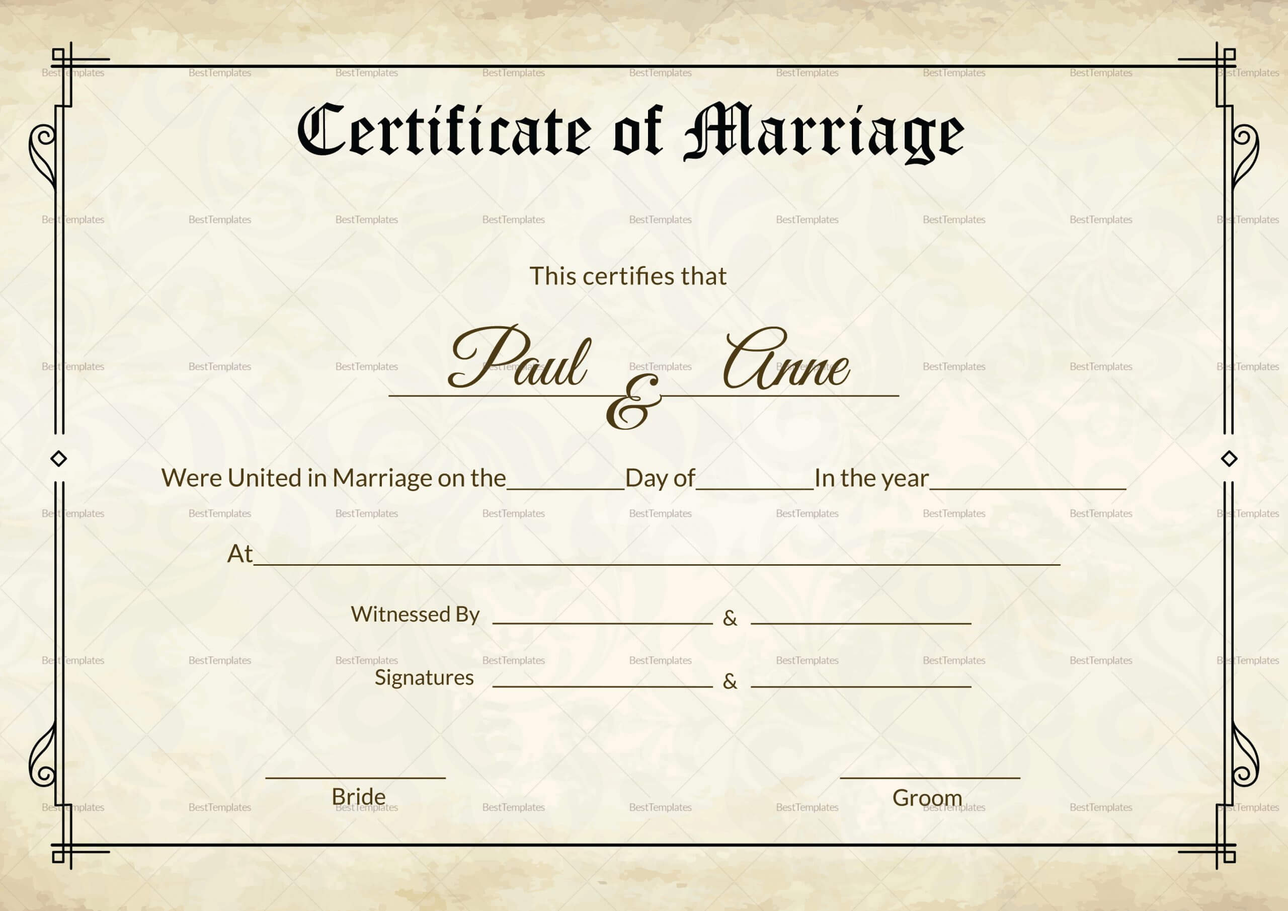 Marriage Certificate Template Keepsake Wedding Sample South With Blank Marriage Certificate Template