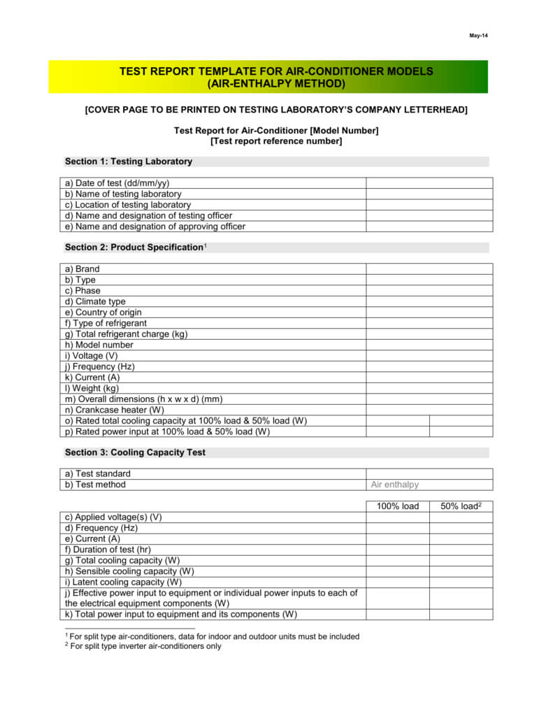 May 14 Test Report Template For Air With Test Result Report Template