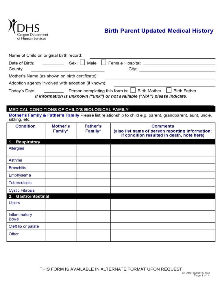 Medical History Form – 5 Free Templates In Pdf, Word, Excel Regarding Medical History Template Word