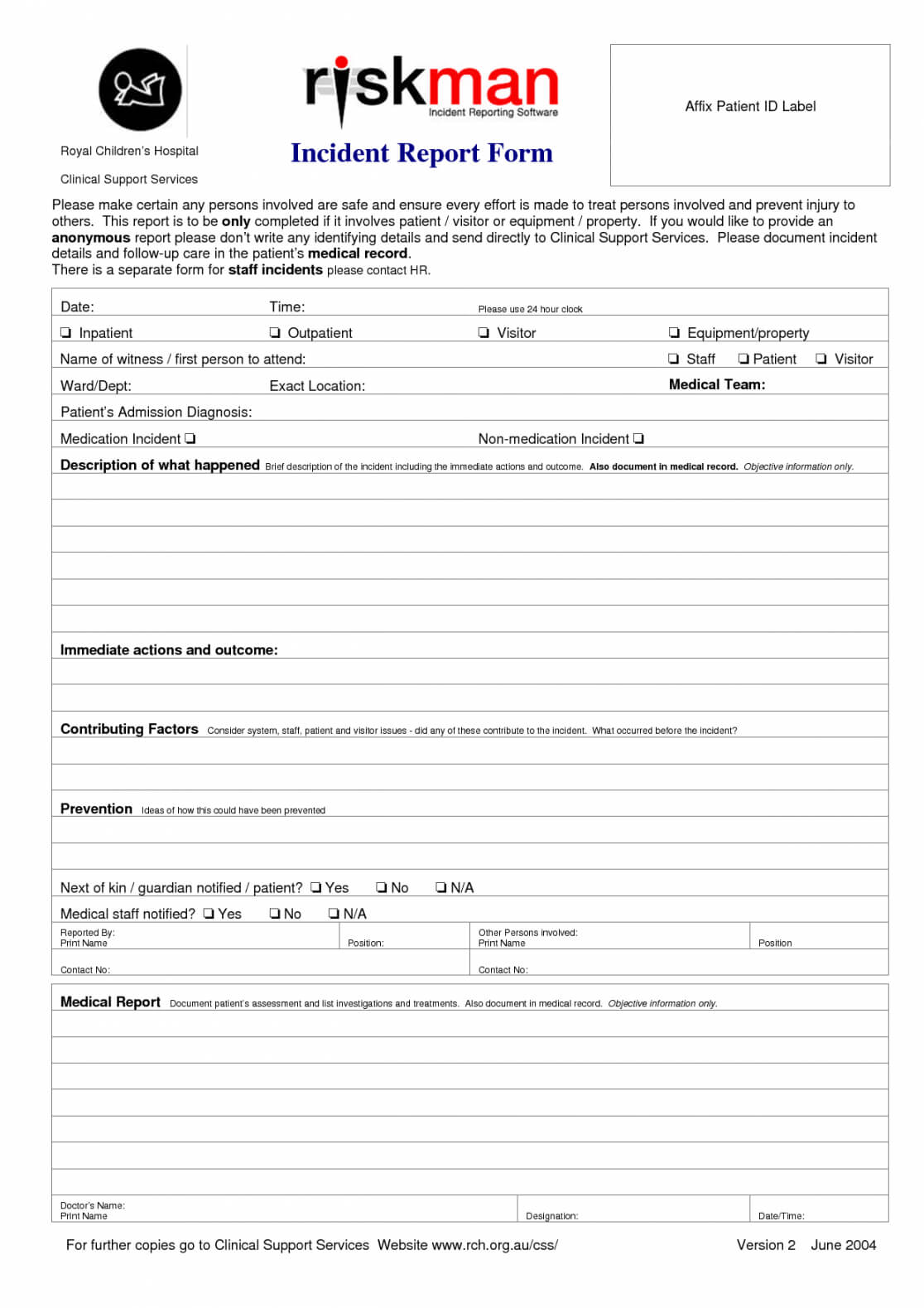 Medical Office Incident Report Template With Regard To Medication Incident Report Form Template
