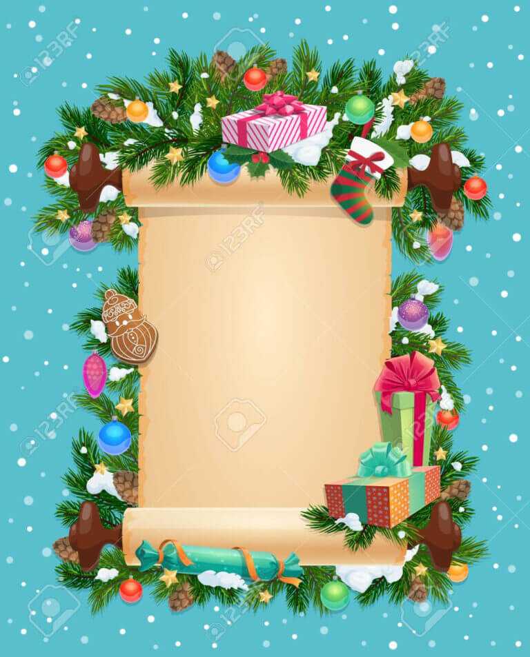 Merry Christmas Card Template, Blank Ingot And Winter Holiday Inside