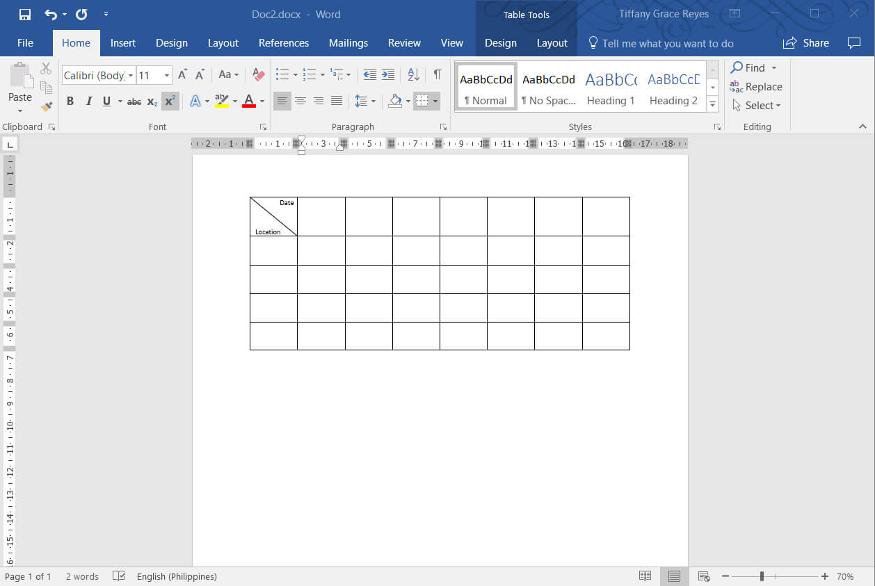 Method To Diagonally Split Cells In Word Inside How To Insert Template In Word