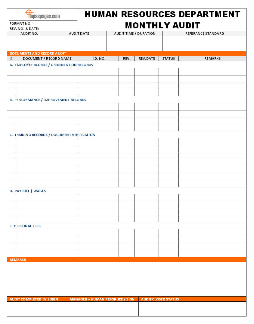 Monthly Audit Of Documents And Record Of Human Resources in Sample Hr