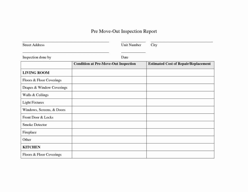 Move In Move Out Inspection Form New Property Management Intended For Property Management Inspection Report Template