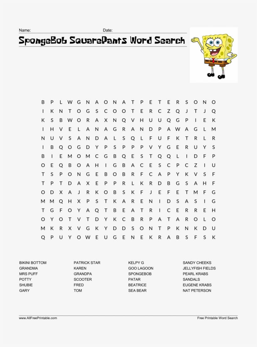New Spongebob Word Search Free Squarepants Templates With Regard To Blank Word Search Template Free