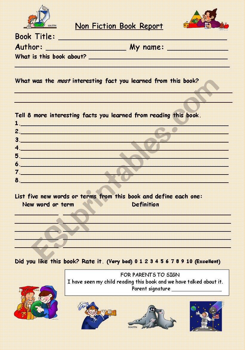 Non Fiction Book Report Form – Esl Worksheetfriedfam In Nonfiction Book Report Template