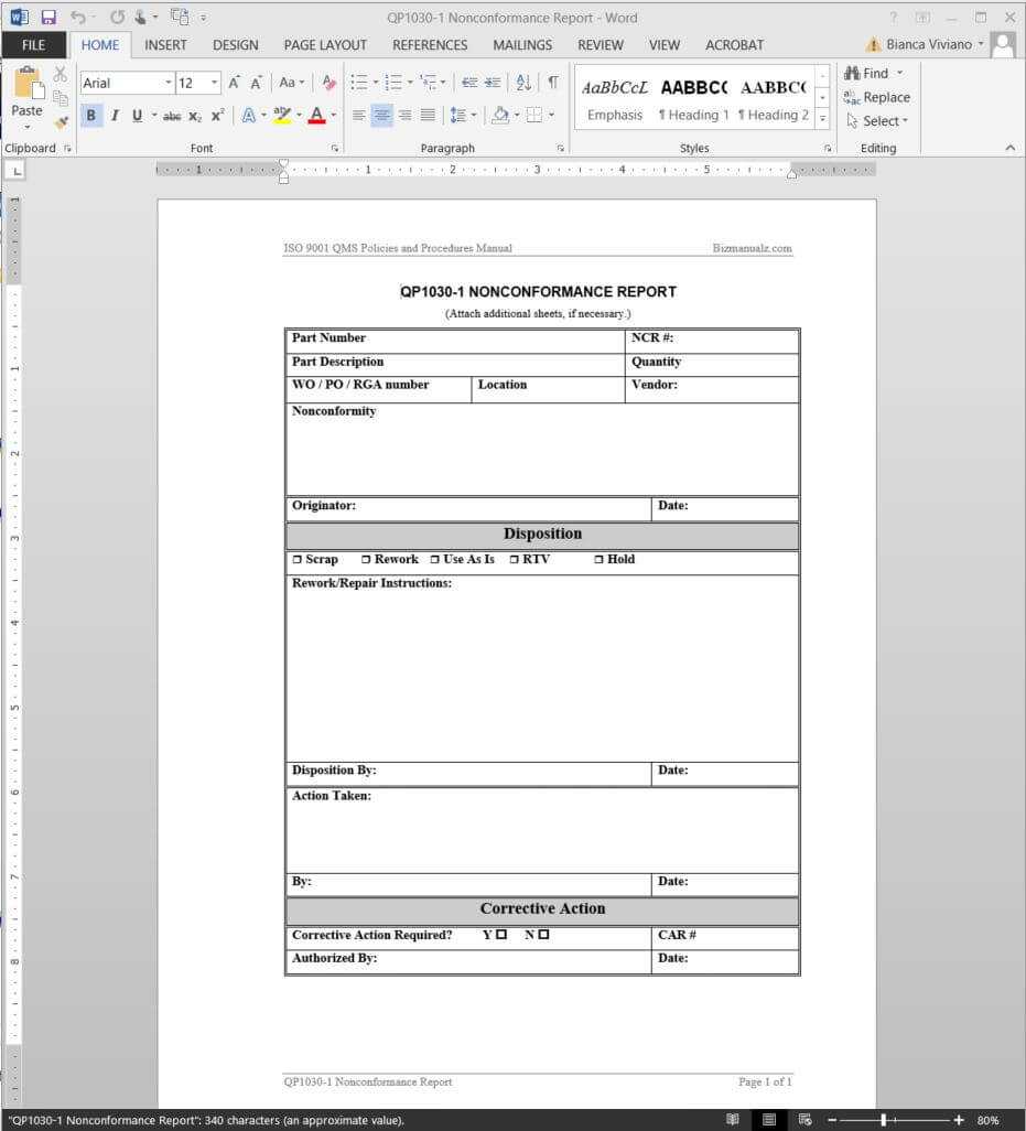 Nonconformance Report Iso Template | Qp1030 1 Throughout Quality Non Conformance Report Template