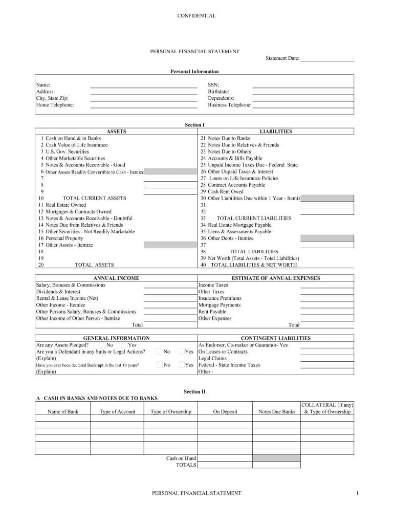 Nonprofit Financial Statements Template Or Sample Personal In Blank Personal Financial Statement Template