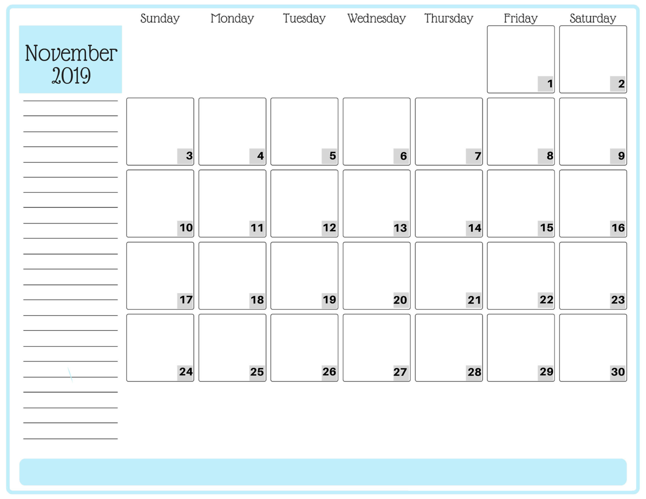 November 2019 Printable Calendar For Kids – Catchy Printable Intended For Blank Calendar Template For Kids