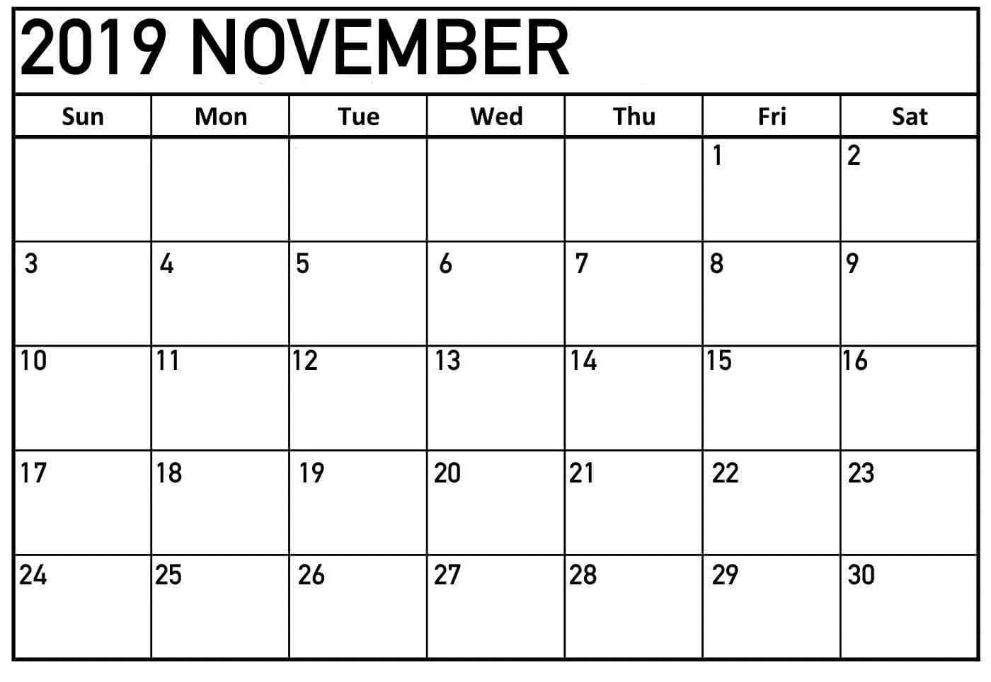 November 2019 Printable Calendar One Page Template – Latest Within Full Page Blank Calendar Template