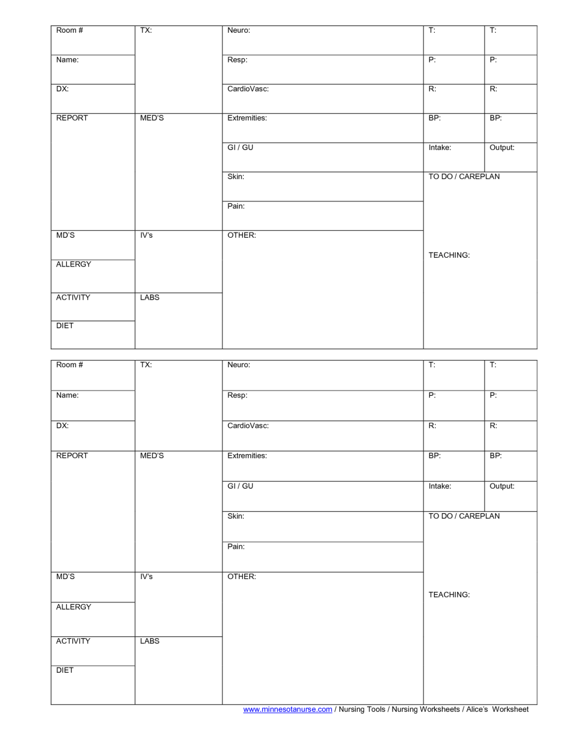 Printable Nursing Report Sheet Template Printable Blank World