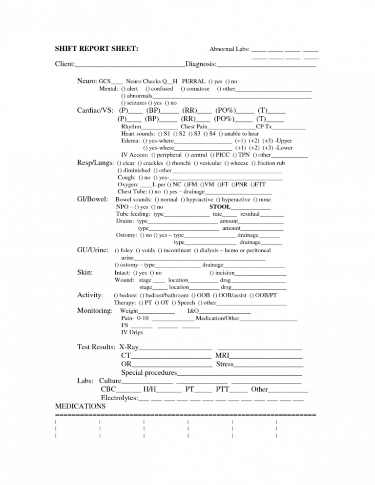 Nursing Shift Eport Template Long Term Care Assistant Inside Nursing 