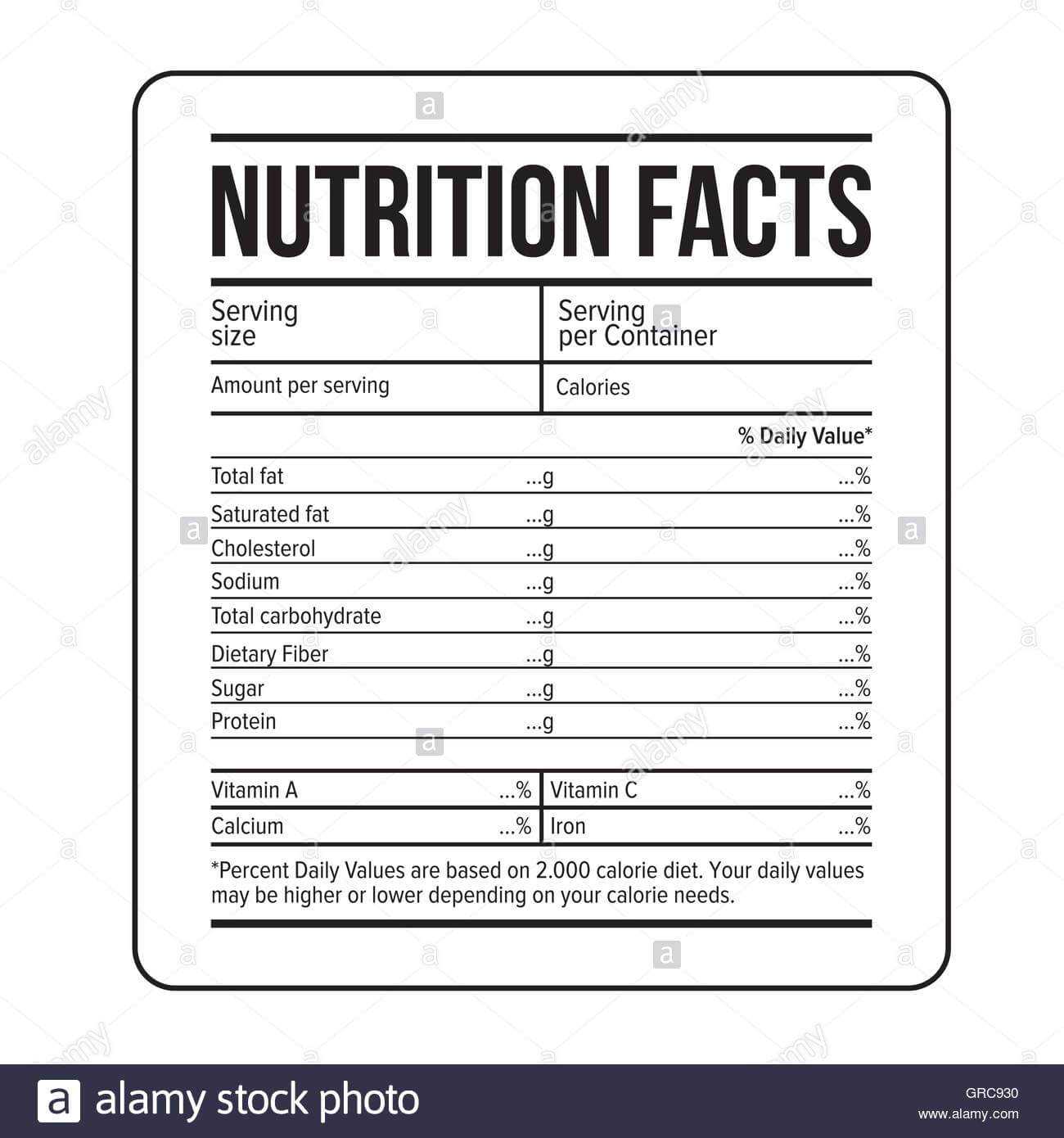 Nutrition Facts Label Template Vector Stock Vector Art Throughout Blank Food Label Template