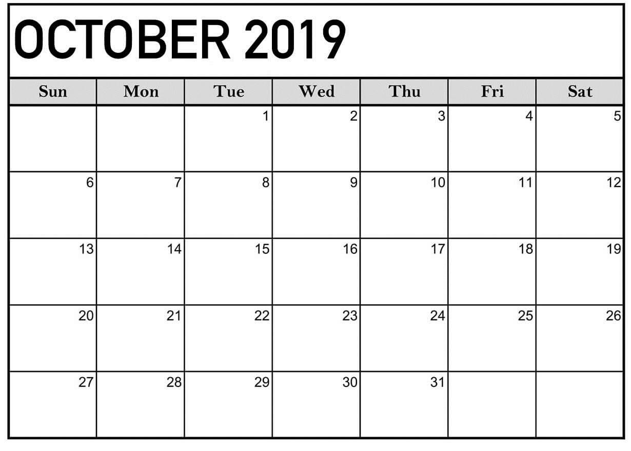 October 2019 Calendar Printable Word Template – Latest Within Blank Calander Template