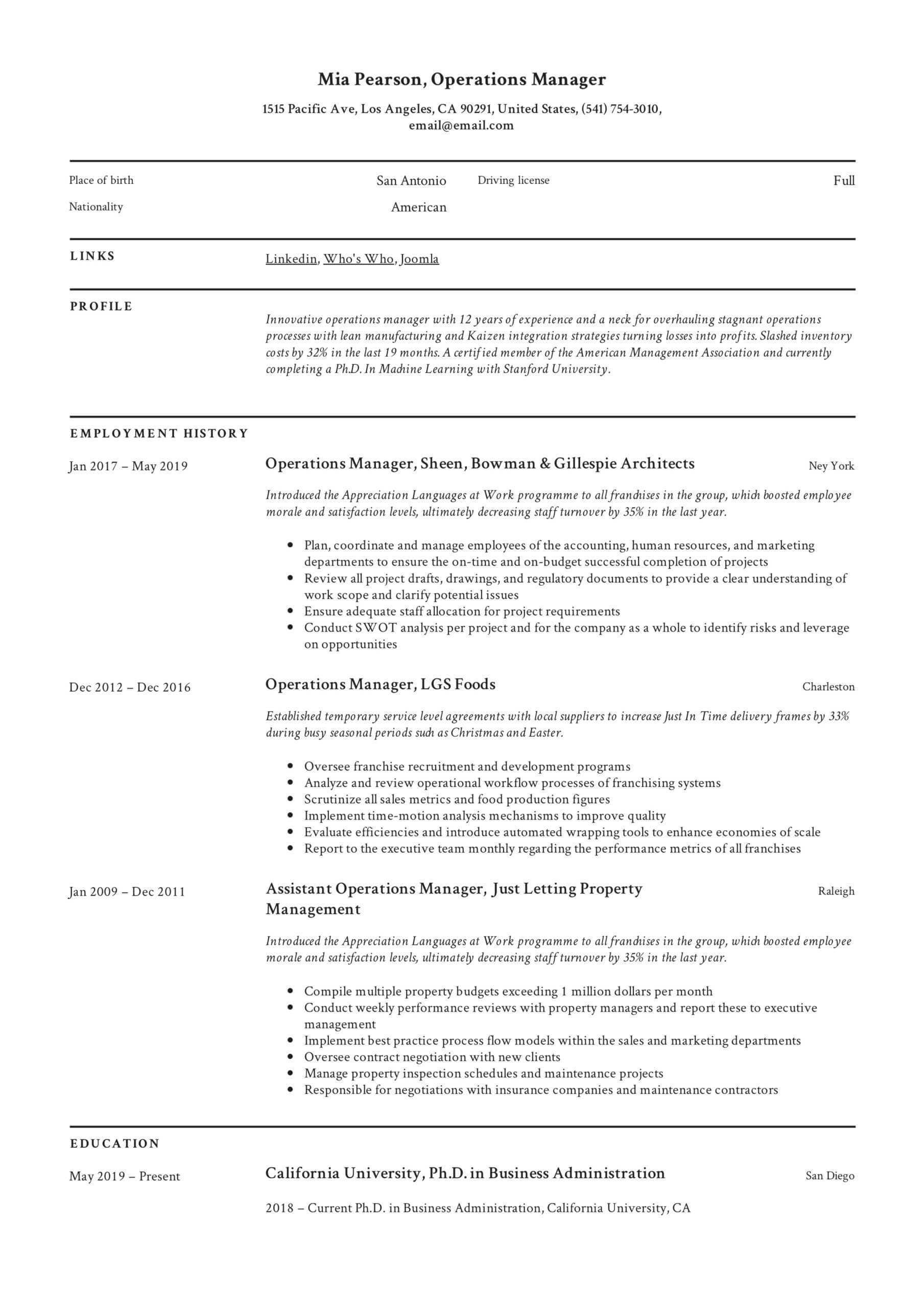 Operations Manager Resume & Writing Guide | +12 Examples | Pdf | Within Operations Manager Report Template