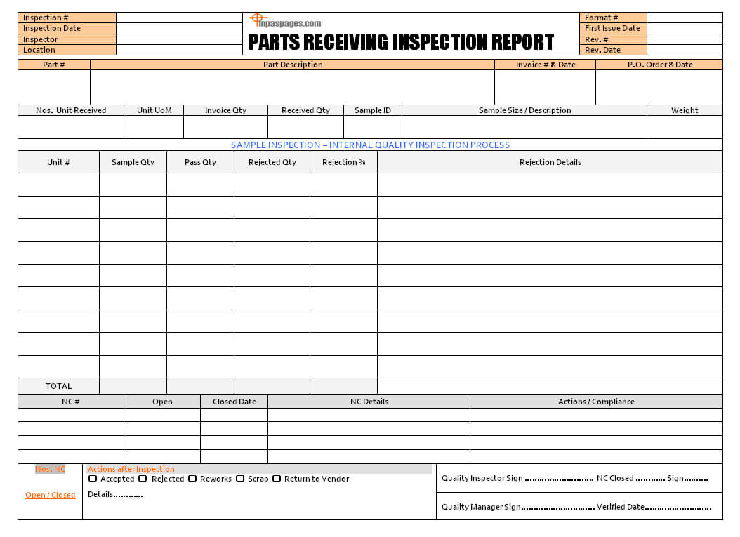 Parts Receiving Inspection Report Format For Daily Inspection Report Template