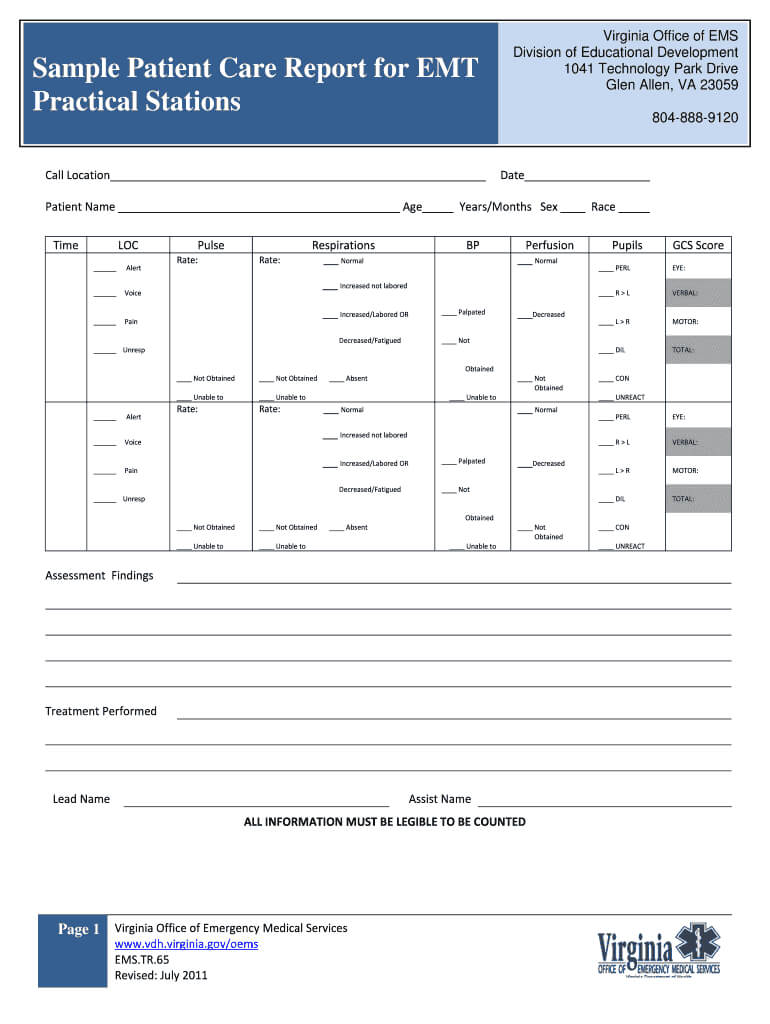 Patient Care Report - Fill Online, Printable, Fillable Throughout Patient Care Report Template