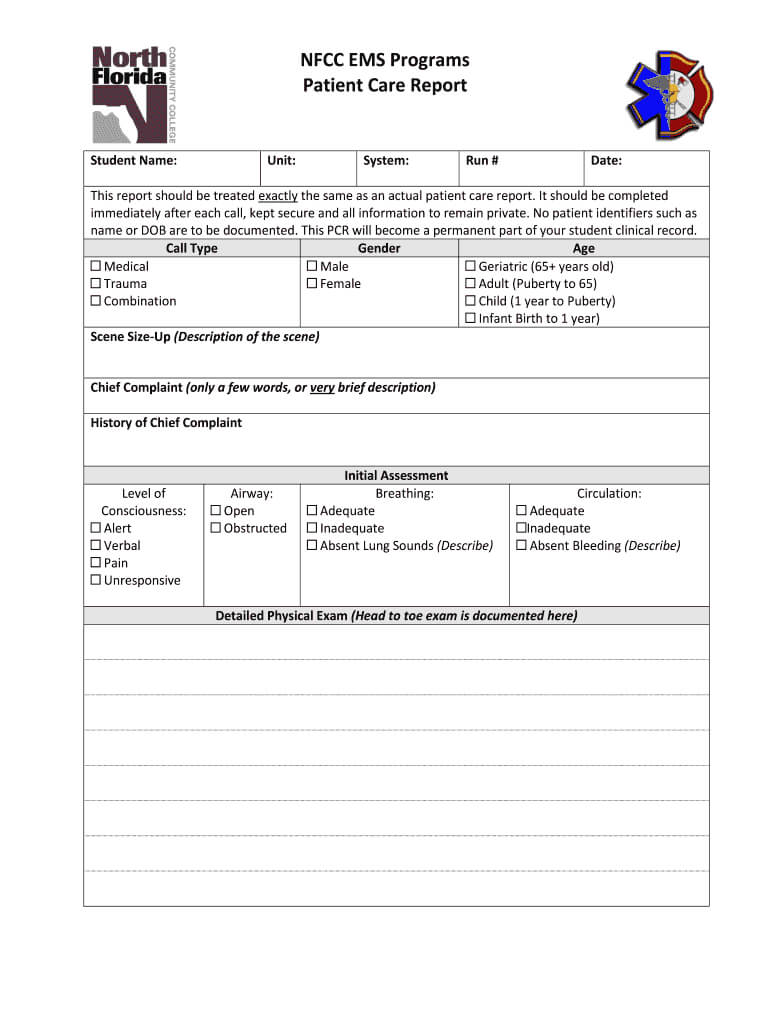 Patient Care Report – Fill Online, Printable, Fillable With Patient Care Report Template