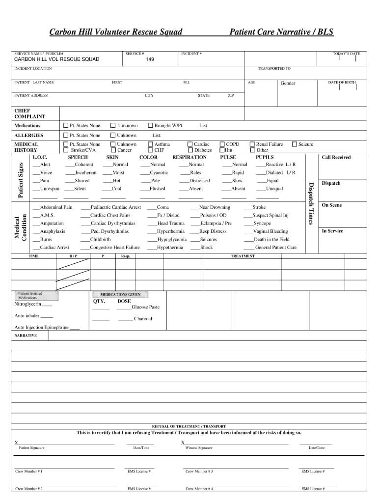 Patient Care Report Template Doc – Fill Online, Printable Within Patient Care Report Template