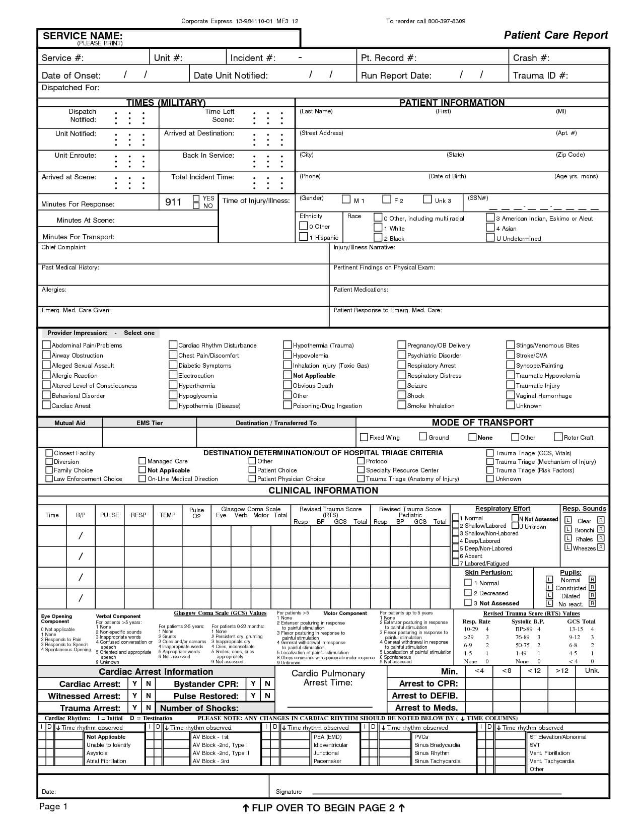 Patient Care Report Template Word Emt Example Ems Narrative Throughout Patient Report Form Template Download