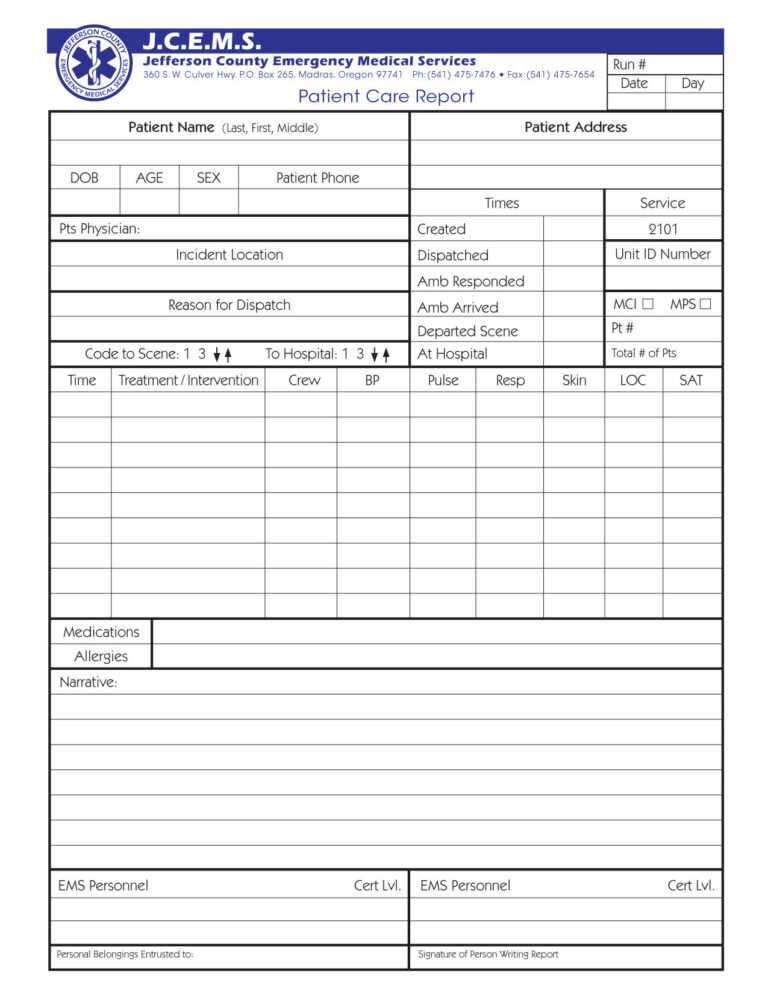 Patient Care Report Template Word Sample Ems Example Inside Patient 