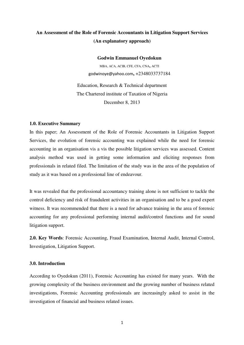 Pdf) An Assessment Of The Role Of Forensic Accountants In In Forensic Accounting Report Template