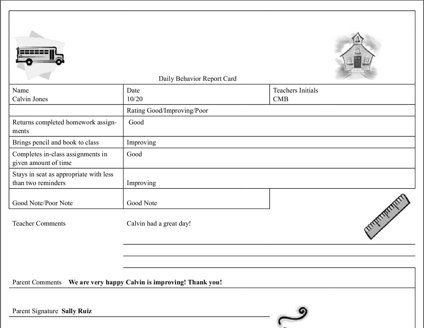 Pdf] Calvin Won't Sit Down! The Daily Behavior Report Card Intended For Daily Report Card Template For Adhd