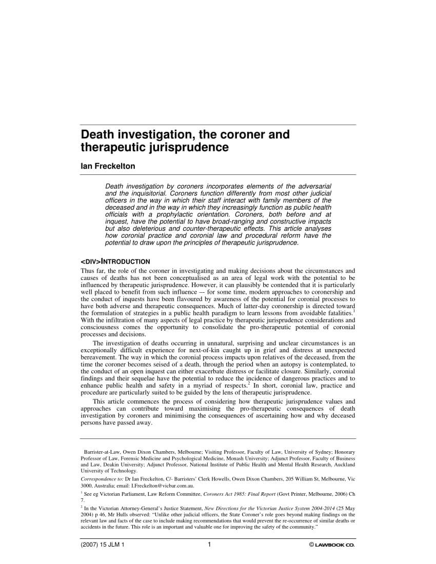 Pdf) Death Investigation, The Coroner And Therapeutic Throughout Coroner's Report Template