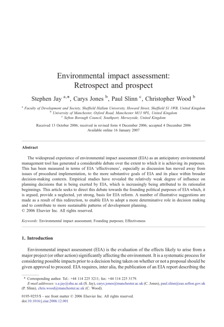 Pdf) Environmental Impact Assessment: Retrospect And Prospect Regarding