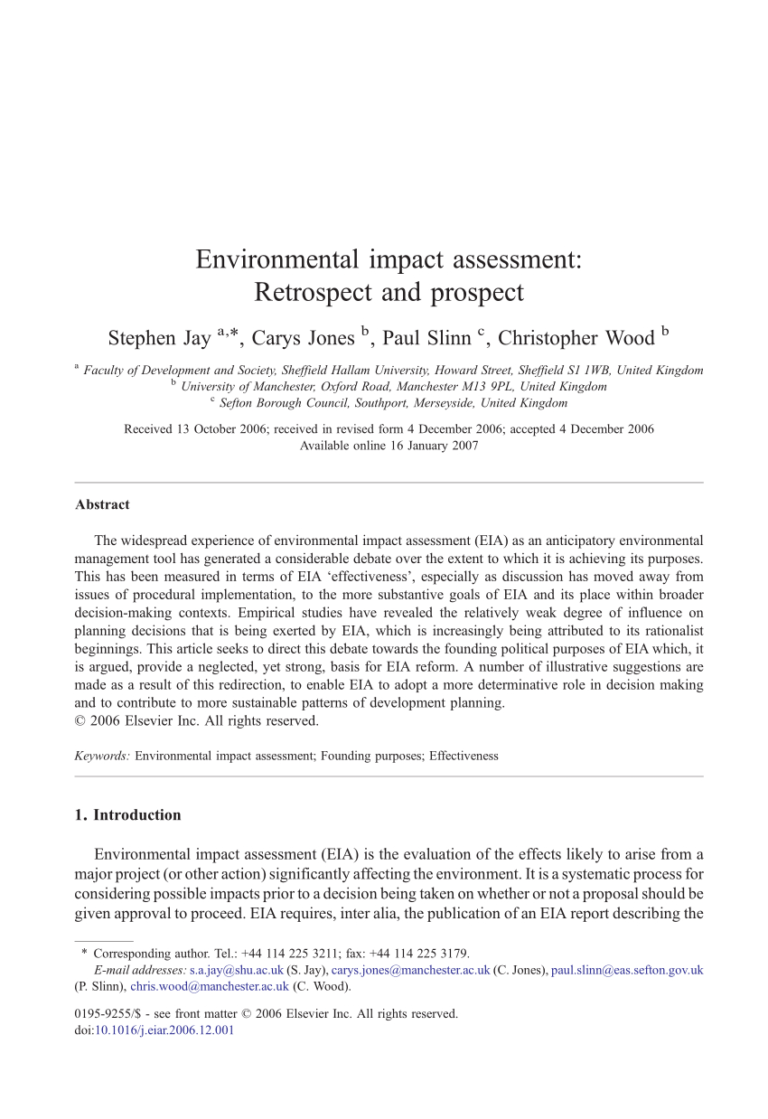 Pdf Environmental Impact Assessment Retrospect And Prospect Regarding 