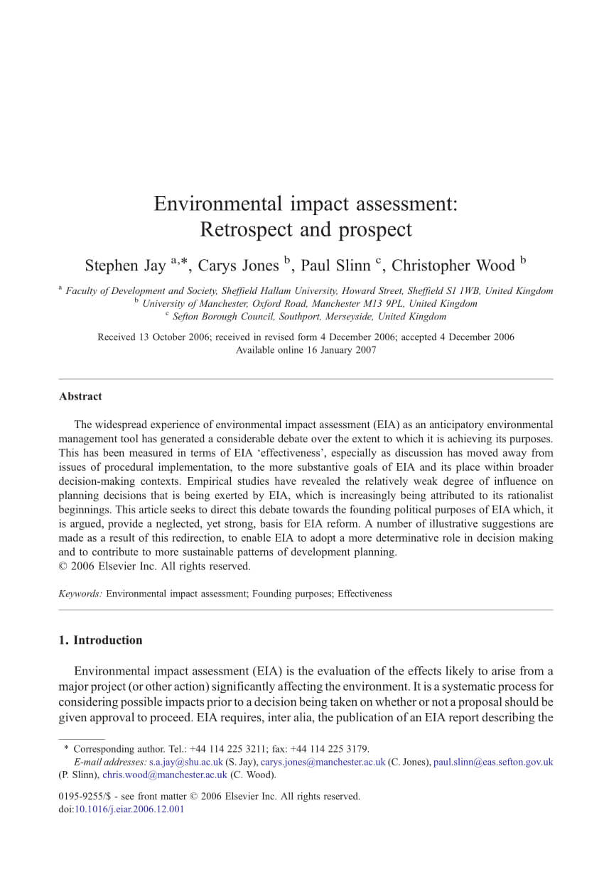 Pdf) Environmental Impact Assessment: Retrospect And Prospect Regarding Environmental Impact Report Template