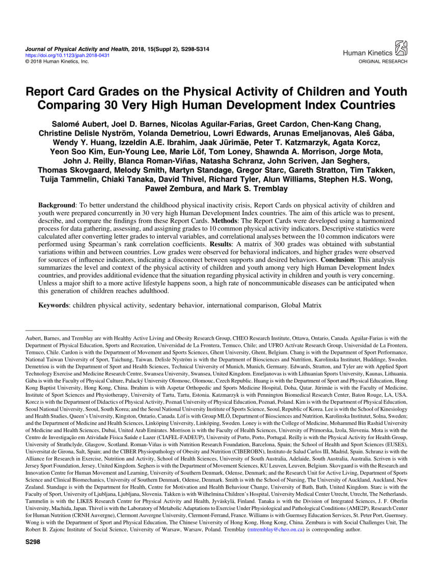 Pdf) Report Card Grades On The Physical Activity Of Children In Boyfriend Report Card Template