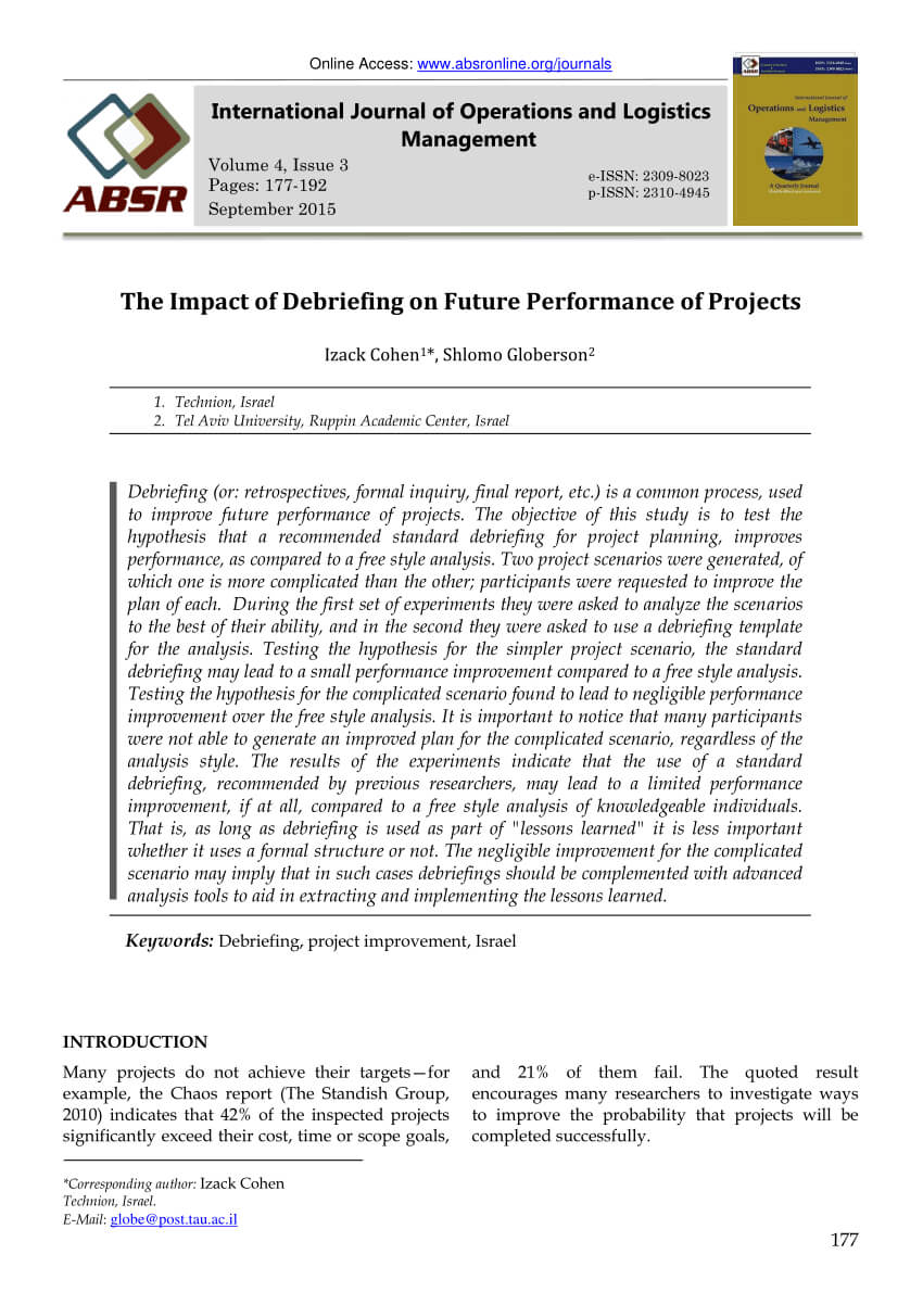 Pdf) The Impact Of Debriefing On Future Performance Of Projects Pertaining To Debriefing Report Template
