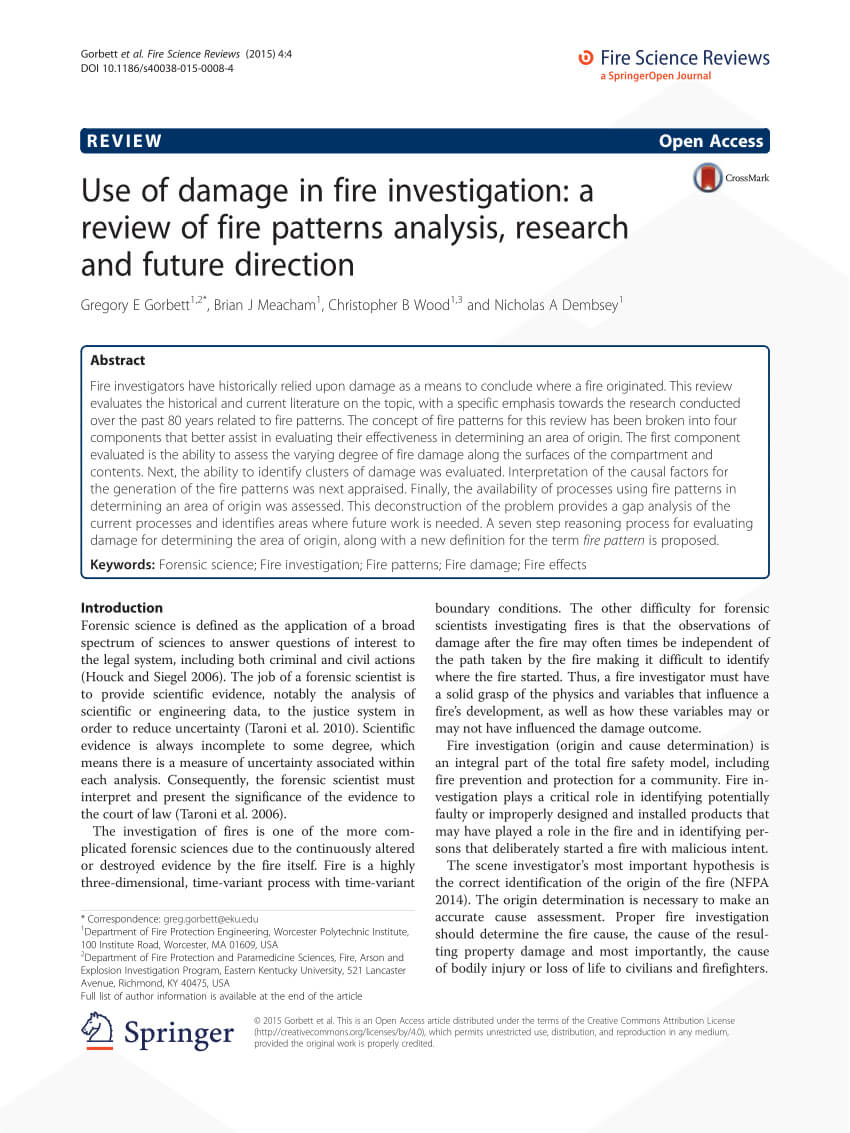 Pdf) Use Of Damage In Fire Investigation: A Review Of Fire Intended For Sample Fire Investigation Report Template