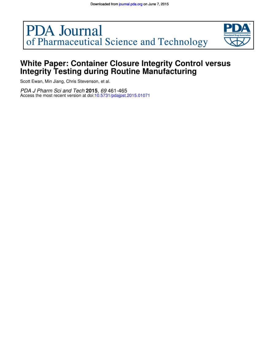 Pdf) White Paper: Container Closure Integrity Control Versus Intended For Test Closure Report Template