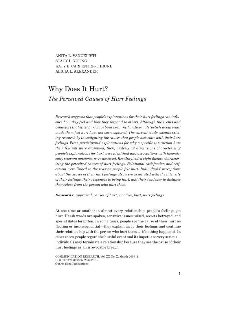 Pdf) Why Does It Hurt?: The Perceived Causes Of Hurt Feelings. For Hurt Feelings Report Template