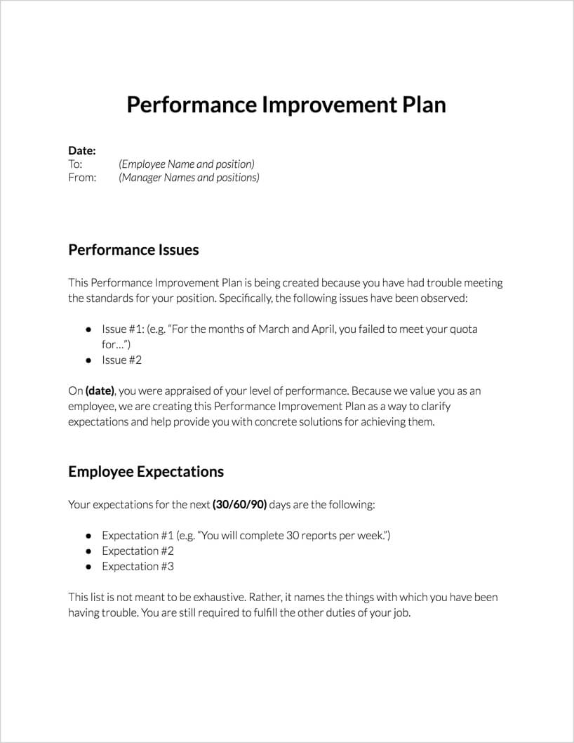 Performance Improvement Plan For Download | Clicktime Pertaining To Performance Improvement Plan Template Word