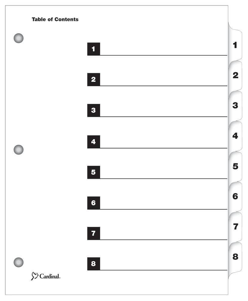 Persnickety Printable Table Of Contents | Dan\'s Blog Pertaining To 8 Tab Divider Template Word