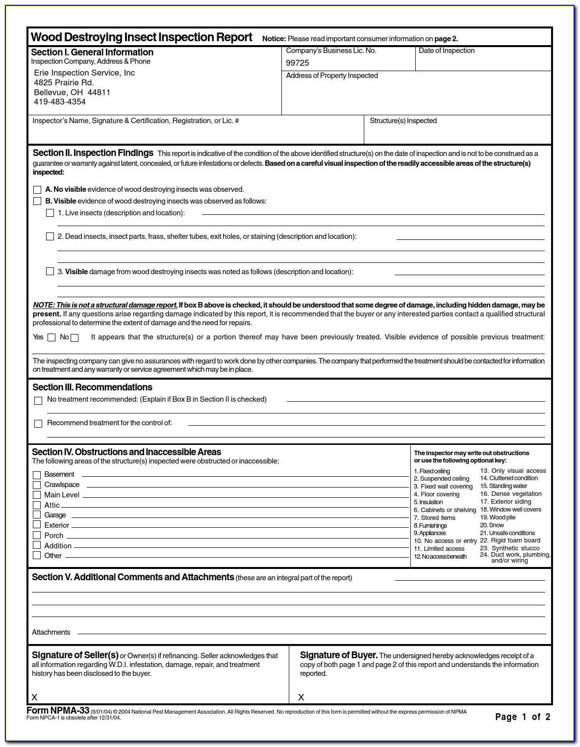 Pest Control Inspection Report Format – Form : Resume For Pest Control Report Template