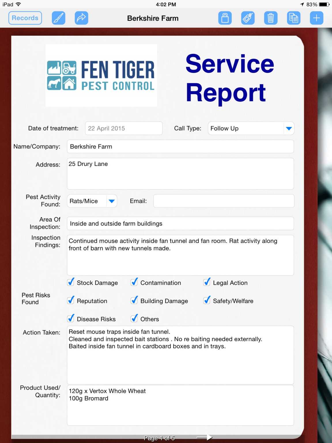 Pest Control Uses Ipad To Prepare Service Report Form With Pest