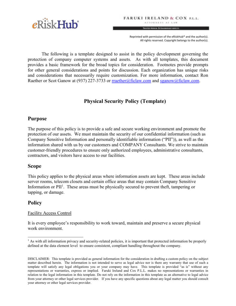 Physical Security Policy (Template) Within Physical Security Report Template