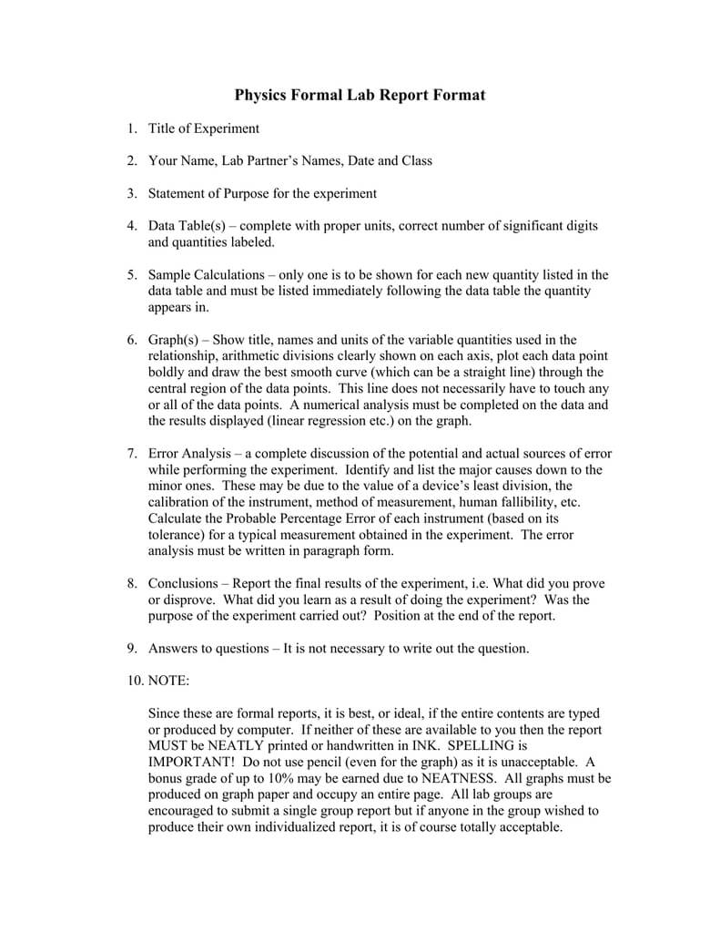 Physics Formal Lab Report Format Throughout Physics Lab Report Template 