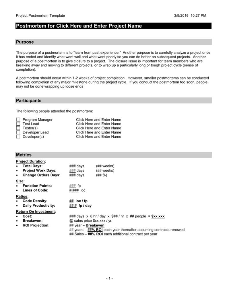 Post Mortem Template With Regard To Wrap Up Report Template