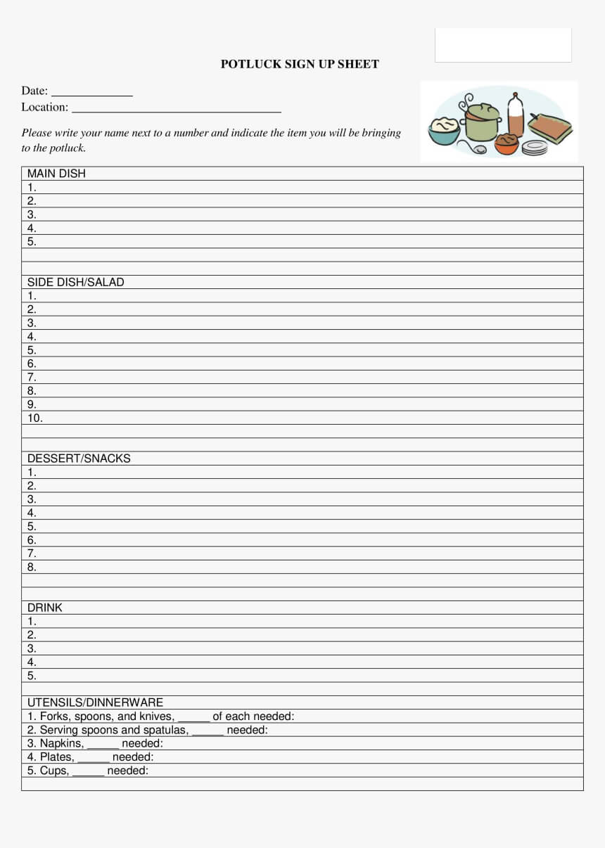 Potluck Signup Sheet Main Image – Printable Sign Up Sheet Inside Free Sign Up Sheet Template Word