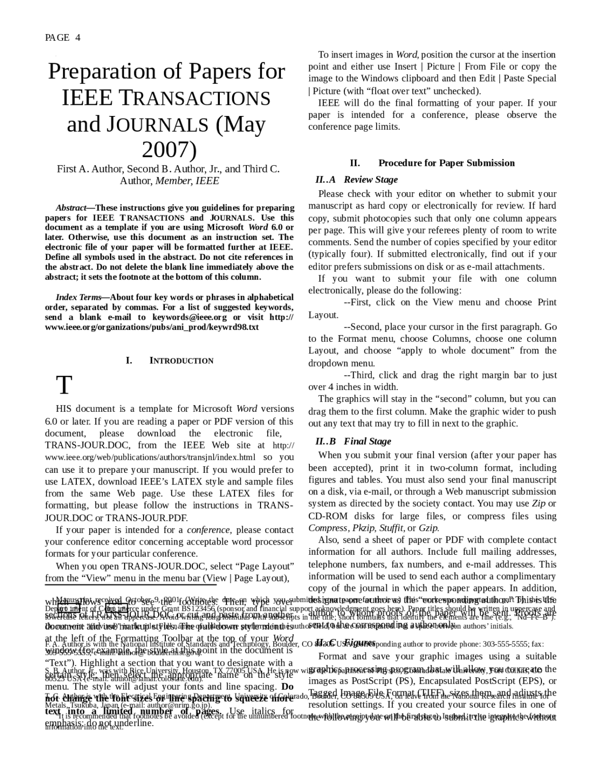 Preparation Of Papers For Ieee Transactions And Journals inside Ieee Template Word 2007 Best